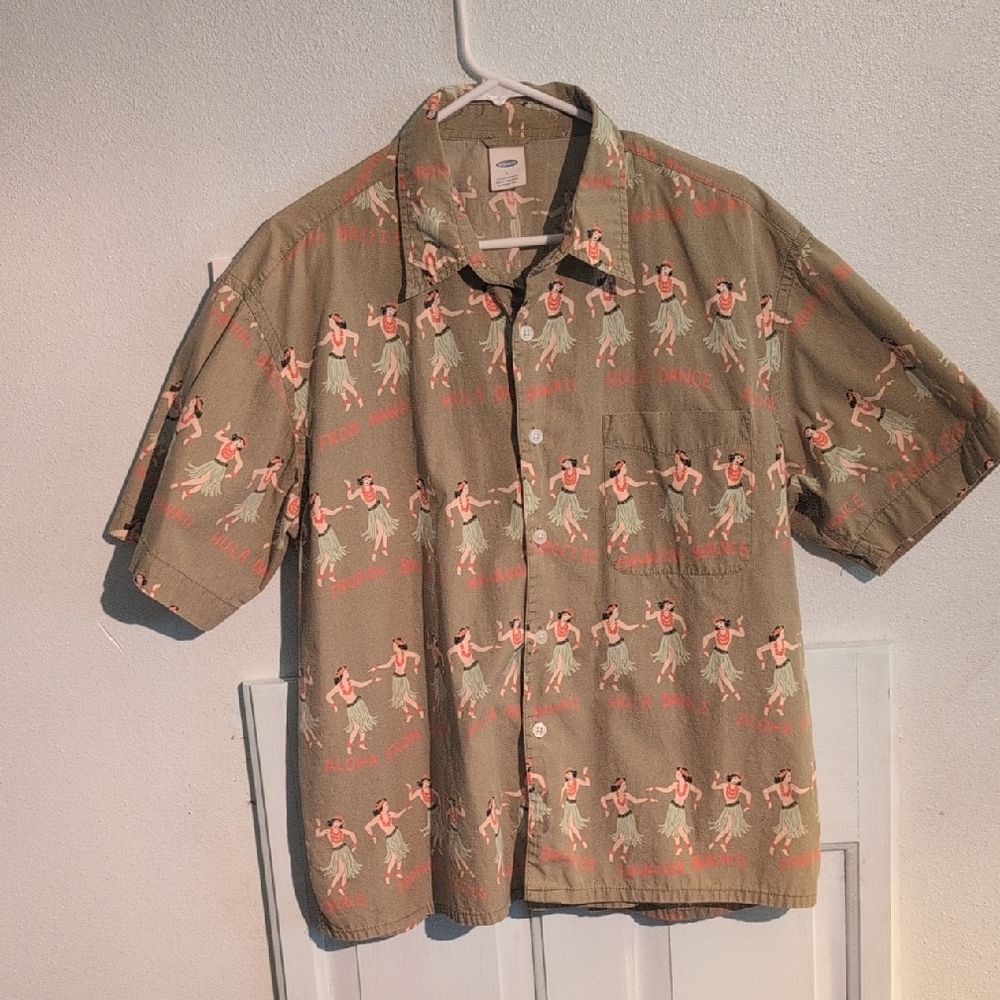 Old Navy Green Shirt with Hula Dancer Print